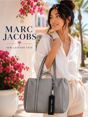 Marc Jacobs Gray Pebbled Leather Tote Shopper Carryall Orange Interior